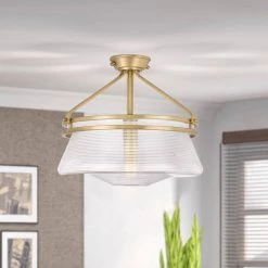 O'Keefe 14 in. x 14 in. x 13 in. 1-Light Aged Brass Finish Embossed glass Semi-Flush Mount by Worldwide Lighting -Thomas Lighting Sales aged brass embossed glass worldwide lighting flush mount lights e30005 012 31 1000