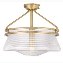 O'Keefe 14 in. x 14 in. x 13 in. 1-Light Aged Brass Finish Embossed glass Semi-Flush Mount by Worldwide Lighting