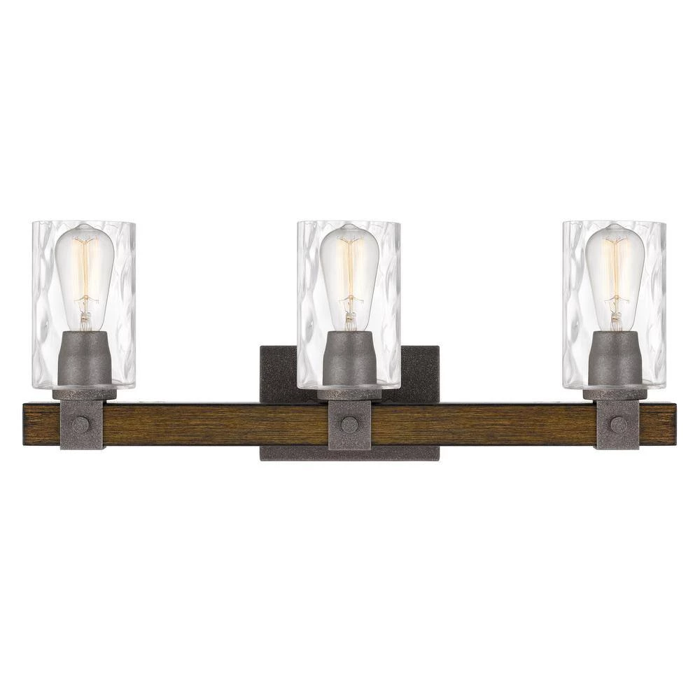 Edison 3-Light Artisan Iron and Wood Finish Vanity Light 6 in. x 24 in. x 9.25 in. by Worldwide Lighting 7 Edison 3-Light Artisan Iron and Wood Finish Vanity Light 6 in. x 24 in. x 9.25 in. by Worldwide Lighting - Image 5