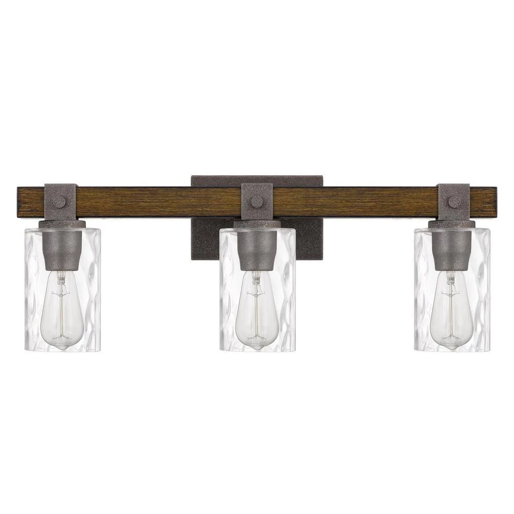 Edison 3-Light Artisan Iron and Wood Finish Vanity Light 6 in. x 24 in. x 9.25 in. by Worldwide Lighting 6 Edison 3-Light Artisan Iron and Wood Finish Vanity Light 6 in. x 24 in. x 9.25 in. by Worldwide Lighting - Image 4