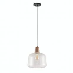 Bixby 1-Light Beach Oak Wood Mini Pendant with Clear Glass by Worldwide Lighting
