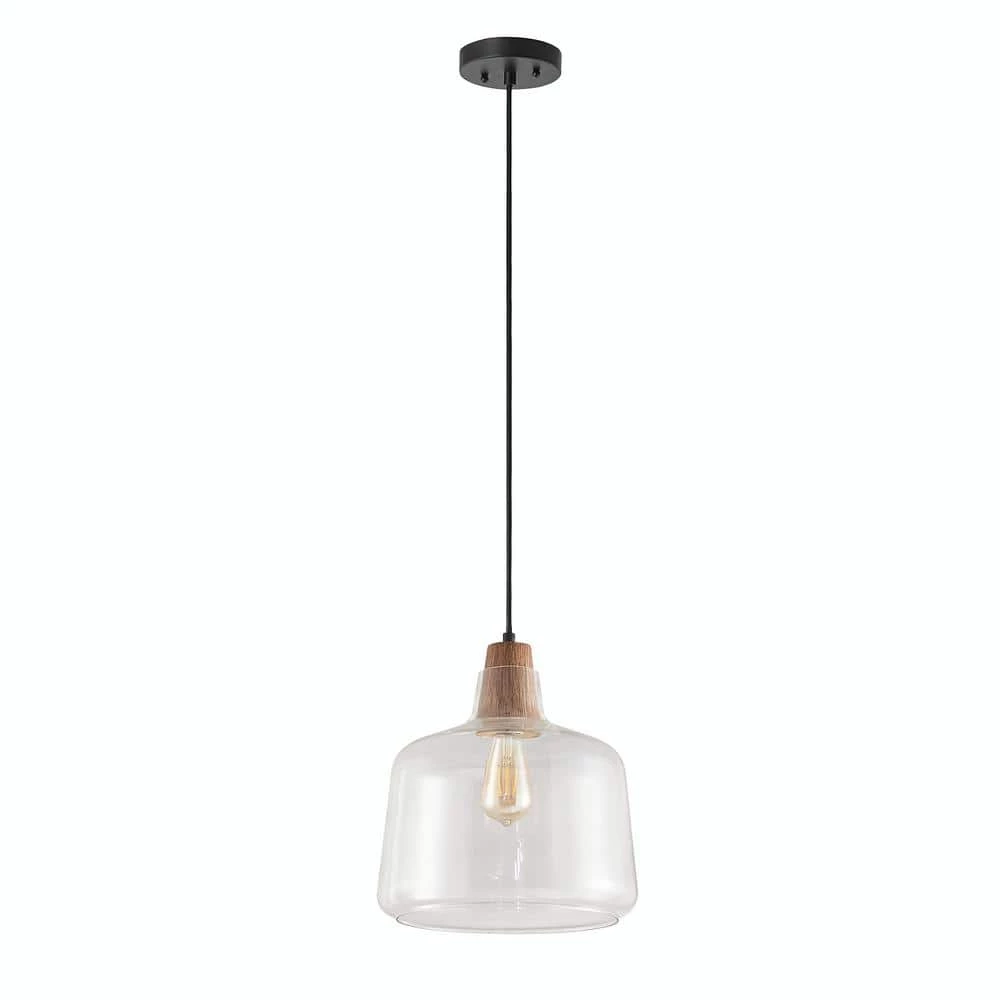 Bixby 1-Light Beach Oak Wood Mini Pendant with Clear Glass by Worldwide Lighting 3 Bixby 1-Light Beach Oak Wood Mini Pendant with Clear Glass by Worldwide Lighting