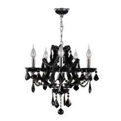 Lyre Collection 5-Light Polished Chrome and Black Crystal Chandelier by Worldwide Lighting