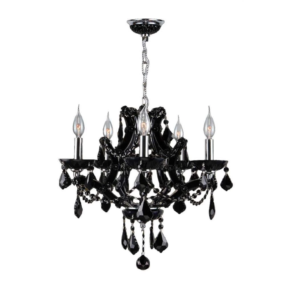 Lyre Collection 5-Light Polished Chrome and Black Crystal Chandelier by Worldwide Lighting 3 Lyre Collection 5-Light Polished Chrome and Black Crystal Chandelier by Worldwide Lighting