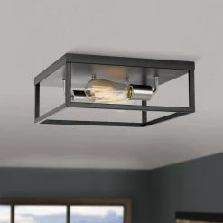 Concord 12.75 in. x 12.75 in. x 5 in. 2-Light Black Frame with Brushed Nickel Socket Flush Mount by Worldwide Lighting -Thomas Lighting Sales black frame with brushed nickel socket worldwide lighting flush mount lights e30020 001a 31 1000