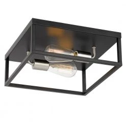 Concord 12.75 in. x 12.75 in. x 5 in. 2-Light Black Frame with Brushed Nickel Socket Flush Mount by Worldwide Lighting -Thomas Lighting Sales black frame with brushed nickel socket worldwide lighting flush mount lights e30020 001a 4f 1000