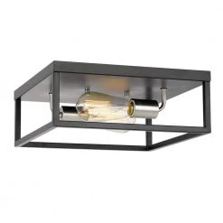 Concord 12.75 in. x 12.75 in. x 5 in. 2-Light Black Frame with Brushed Nickel Socket Flush Mount by Worldwide Lighting