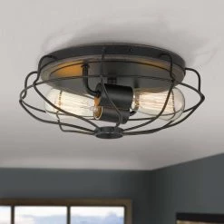 Cyclone 15 in. D x 5.25 in. H 2-Light Black and Seaside Oak Flush Mount by Worldwide Lighting -Thomas Lighting Sales black seaside oak worldwide lighting flush mount lights e30040 001 31 1000