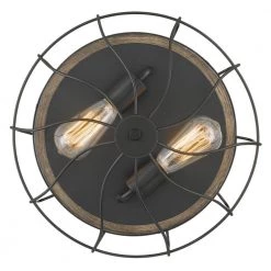 Cyclone 15 in. D x 5.25 in. H 2-Light Black and Seaside Oak Flush Mount by Worldwide Lighting -Thomas Lighting Sales black seaside oak worldwide lighting flush mount lights e30040 001 44 1000