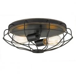 Cyclone 15 in. D x 5.25 in. H 2-Light Black and Seaside Oak Flush Mount by Worldwide Lighting