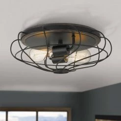 Cyclone 15 in. D x 5.25 in. H 2-Light Black and Seaside Oak Flush Mount by Worldwide Lighting -Thomas Lighting Sales black seaside oak worldwide lighting flush mount lights e30041 001 31 1000