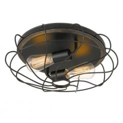 Cyclone 15 in. D x 5.25 in. H 2-Light Black and Seaside Oak Flush Mount by Worldwide Lighting -Thomas Lighting Sales black seaside oak worldwide lighting flush mount lights e30041 001 4f 1000