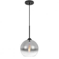 Phantasm II 14 in. x 14 in. x 20 in. 1-Light Black Finish Smoke Graduated Color Glass Pendant by Worldwide Lighting