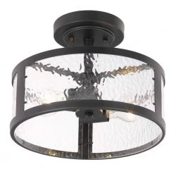 Savannah 11.8 in. x 11.8 in. x 9 in. 2-Light Black Finish Water Grain Glass Semi-Flush Mount by Worldwide Lighting -Thomas Lighting Sales black water grain glass worldwide lighting flush mount lights e30007 001 1f 1000