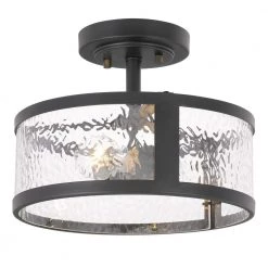 Savannah 11.8 in. x 11.8 in. x 9 in. 2-Light Black Finish Water Grain Glass Semi-Flush Mount by Worldwide Lighting -Thomas Lighting Sales black water grain glass worldwide lighting flush mount lights e30007 001 4f 1000