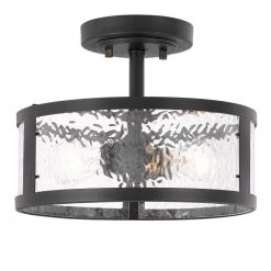 Savannah 11.8 in. x 11.8 in. x 9 in. 2-Light Black Finish Water Grain Glass Semi-Flush Mount by Worldwide Lighting
