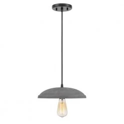 Remington 11.88 in. D X 3.25 in. H 1-Light Black Concrete Metal Grey Shade Pendant by Worldwide Lighting