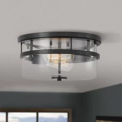 Kenmore 13 in. x 13 in. x 6.38 in. 2-Light Black Flush Mount by Worldwide Lighting -Thomas Lighting Sales black worldwide lighting flush mount lights e30036 001 31 1000