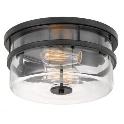 Kenmore 13 in. x 13 in. x 6.38 in. 2-Light Black Flush Mount by Worldwide Lighting