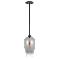 Phantasm II 7 in. x 7 in. x 17.8 in. 1-Light Black Finish Smoke Graduated Color Glass Pendant by Worldwide Lighting -Thomas Lighting Sales black worldwide lighting pendant lights e80009 001 4f 1000
