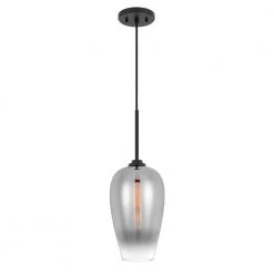 Phantasm II 7 in. x 7 in. x 17.8 in. 1-Light Black Finish Smoke Graduated Color Glass Pendant by Worldwide Lighting