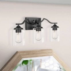 Tarantuga 6.25 in. 3-Light Black Vanity Light with Prismatic Clear Glass Shades by Worldwide Lighting -Thomas Lighting Sales black worldwide lighting vanity lighting e20131 001 31 1000