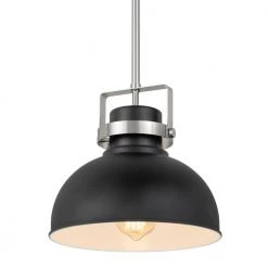 Morse 10 in. x 10 in. x 9.5 in. 1-Light Brushed Nickel and Black Mini Pendant by Worldwide Lighting -Thomas Lighting Sales brushed nickel and black worldwide lighting pendant lights e80072 005 1f 1000