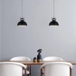 Morse 10 in. x 10 in. x 9.5 in. 1-Light Brushed Nickel and Black Mini Pendant by Worldwide Lighting -Thomas Lighting Sales brushed nickel and black worldwide lighting pendant lights e80072 005 31 1000