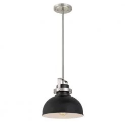 Morse 10 in. x 10 in. x 9.5 in. 1-Light Brushed Nickel and Black Mini Pendant by Worldwide Lighting -Thomas Lighting Sales brushed nickel and black worldwide lighting pendant lights e80072 005 4f 1000