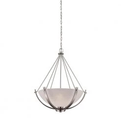 Casual Mission 3-Light Brushed Nickel Chandelier With White Lined Glass Shade by Thomas Lighting