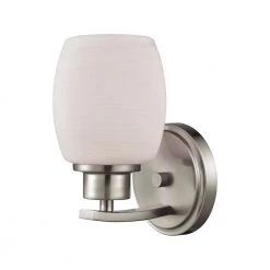 Casual Mission 1-Light Brushed Nickel with White Lined Glass Bath Light by Thomas Lighting