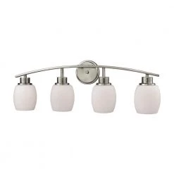 Casual Mission 4-Light Brushed Nickel with White Lined Glass Bath Light by Thomas Lighting