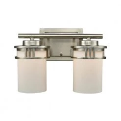 Ravendale 2-Light Brushed Nickel With Opal White Glass Bath Light by Thomas Lighting