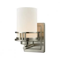 Ravendale 1-Light Brushed Nickel With Opal White Glass Bath Light by Thomas Lighting