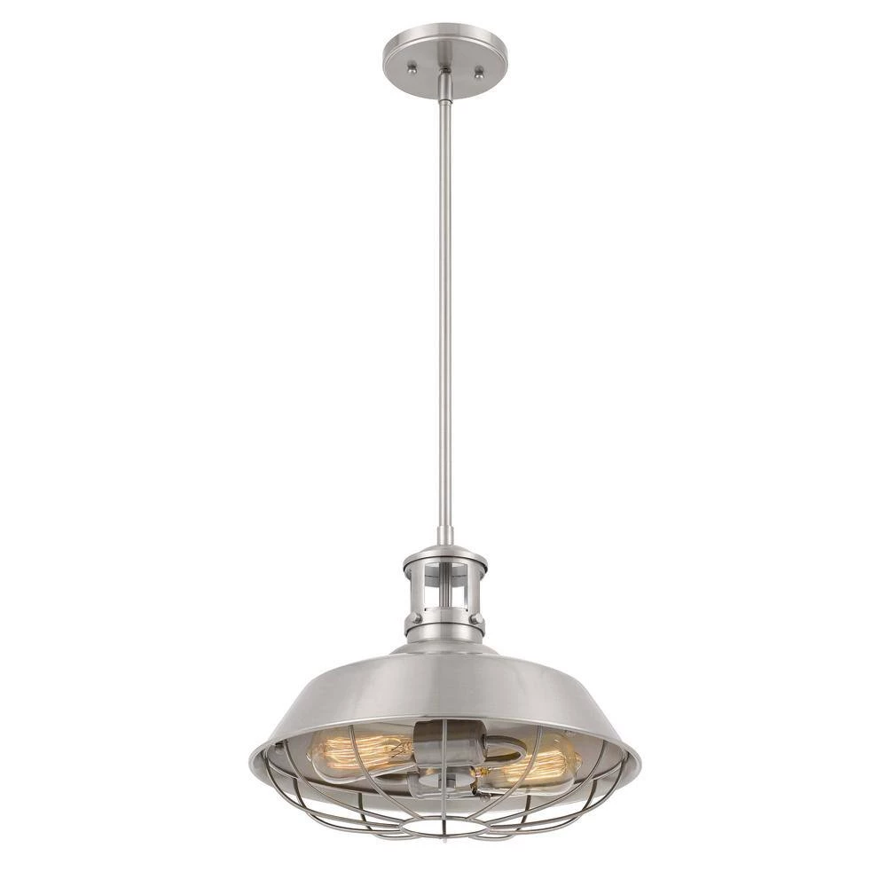 Wilbur 14 in. x 14 in. x 12 in. 2-Light Brushed Nickel Finish Pendant by Worldwide Lighting 6 Wilbur 14 in. x 14 in. x 12 in. 2-Light Brushed Nickel Finish Pendant by Worldwide Lighting - Image 4