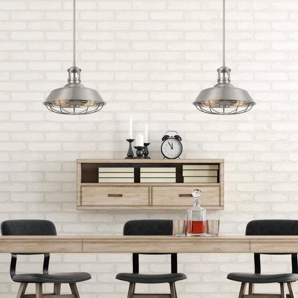 Wilbur 14 in. x 14 in. x 12 in. 2-Light Brushed Nickel Finish Pendant by Worldwide Lighting 4 Wilbur 14 in. x 14 in. x 12 in. 2-Light Brushed Nickel Finish Pendant by Worldwide Lighting - Image 2