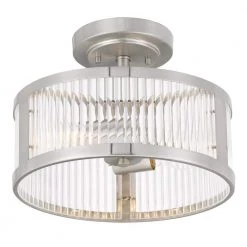 Toluca 11.8 in. x 11.8 in. x 9 in. 2-Light Brushed Nickel Finish Clear Ribbed Glass Semi-Flush Mount by Worldwide Lighting 11 Toluca 11.8 in. x 11.8 in. x 9 in. 2-Light Brushed Nickel Finish Clear Ribbed Glass Semi-Flush Mount by Worldwide Lighting -Thomas Lighting Sales brushed nickel worldwide lighting flush mount lights e30009 005 1f 1000