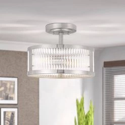 Toluca 11.8 in. x 11.8 in. x 9 in. 2-Light Brushed Nickel Finish Clear Ribbed Glass Semi-Flush Mount by Worldwide Lighting 13 Toluca 11.8 in. x 11.8 in. x 9 in. 2-Light Brushed Nickel Finish Clear Ribbed Glass Semi-Flush Mount by Worldwide Lighting -Thomas Lighting Sales brushed nickel worldwide lighting flush mount lights e30009 005 31 1000