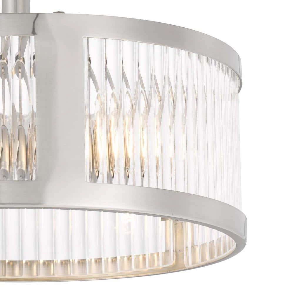 Toluca 11.8 in. x 11.8 in. x 9 in. 2-Light Brushed Nickel Finish Clear Ribbed Glass Semi-Flush Mount by Worldwide Lighting 7 Toluca 11.8 in. x 11.8 in. x 9 in. 2-Light Brushed Nickel Finish Clear Ribbed Glass Semi-Flush Mount by Worldwide Lighting - Image 5