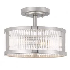 Toluca 11.8 in. x 11.8 in. x 9 in. 2-Light Brushed Nickel Finish Clear Ribbed Glass Semi-Flush Mount by Worldwide Lighting