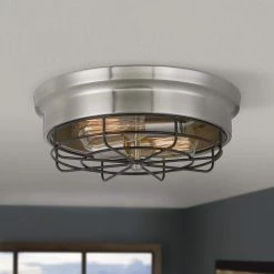 Bethpage 12.7 in. x 12 in. x 4.5 in. H 2-Light Brushed Nickel Canopy with Black Wire Frame Flush Mount by Worldwide Lighting -Thomas Lighting Sales brushed nickel worldwide lighting flush mount lights e30026 005 31 1000