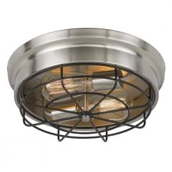 Bethpage 12.7 in. x 12 in. x 4.5 in. H 2-Light Brushed Nickel Canopy with Black Wire Frame Flush Mount by Worldwide Lighting -Thomas Lighting Sales brushed nickel worldwide lighting flush mount lights e30026 005 4f 1000