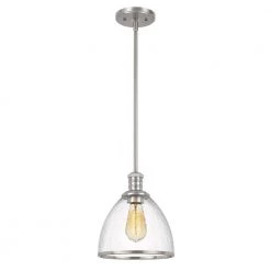 Cloe 9 in. x 9 in. x 10.5 in. 1-Light Brushed Nickel Finish Harmer Glass Pendant by Worldwide Lighting