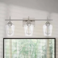 Bacchus 3-Light Brushed Nickel Finish Vanity Light 6.75 in. x 24 in. x 9.75 in. by Worldwide Lighting -Thomas Lighting Sales brushed nickel worldwide lighting vanity lighting e20003 005 31 1000