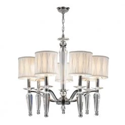 Gatsby 7-Light Chrome and Clear Crystal Chandelier with White Fabric Shade by Worldwide Lighting