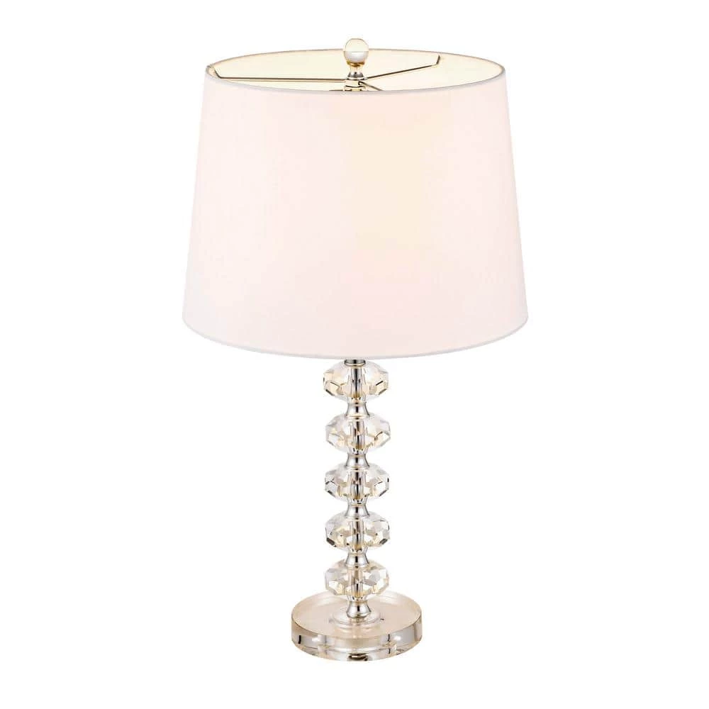 Salzburg 23 in. Clear Crystal Stacked Ball Table Lamp with Off-White Shade (Set of 2) by Worldwide Lighting 6 Salzburg 23 in. Clear Crystal Stacked Ball Table Lamp with Off-White Shade (Set of 2) by Worldwide Lighting - Image 4