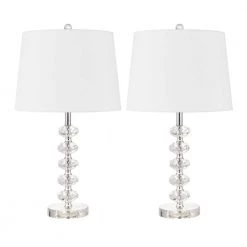 Salzburg 23 in. Clear Crystal Stacked Ball Table Lamp with Off-White Shade (Set of 2) by Worldwide Lighting