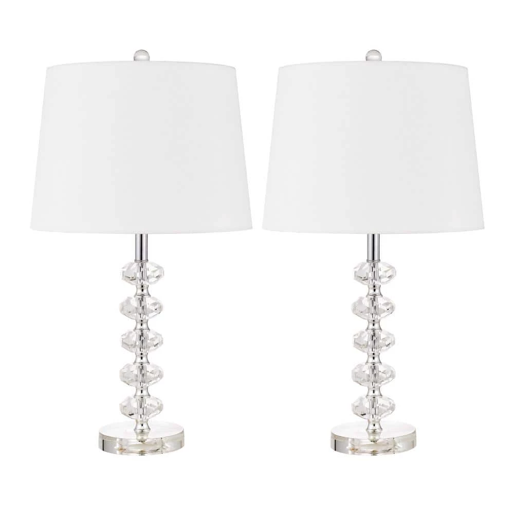 Salzburg 23 in. Clear Crystal Stacked Ball Table Lamp with Off-White Shade (Set of 2) by Worldwide Lighting 3 Salzburg 23 in. Clear Crystal Stacked Ball Table Lamp with Off-White Shade (Set of 2) by Worldwide Lighting