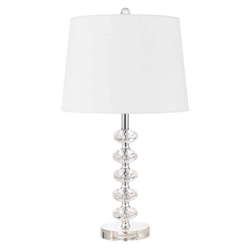 Salzburg 23 in. Clear Crystal Stacked Ball Table Lamp with Off-White Shade (Set of 2) by Worldwide Lighting 4 Salzburg 23 in. Clear Crystal Stacked Ball Table Lamp with Off-White Shade (Set of 2) by Worldwide Lighting - Image 2