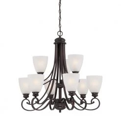 Haven 9-Light Espresso Chandelier With Etched Glass Shades by Thomas Lighting